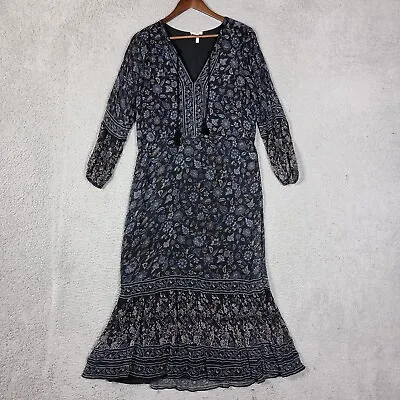 Joie Maxi Dress Women's S Black Floral 100% Silk Drop Waist Cottagecore Peasant • $59.99