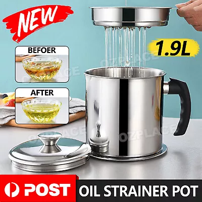 $16.95 • Buy Stainless Steel Oil Strainer Pot Container Jug Storage Can Filter Cooking Grease