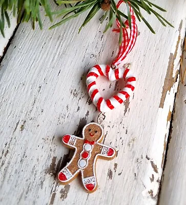 £5.49 • Buy Candy Cane Heart Gisela Graham Christmas Tree Decoration Resin Gingerbread Man