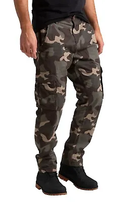 Men's Camo Cargo Regular Fit Stretch Multi Pocket Long Pants • $23.89