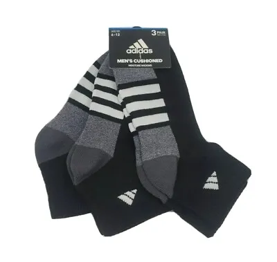 3 Pair Adidas Quarter Length Socks Men's Shoe Size 6-12 Black Gift L31 MP • $15.79