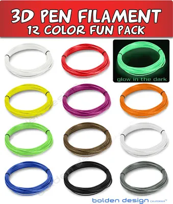 3D Print Filament Pen Refills Pack ABS 1.75mm 12 Colors 20ft Makerbot RepRap E2 • $10.99