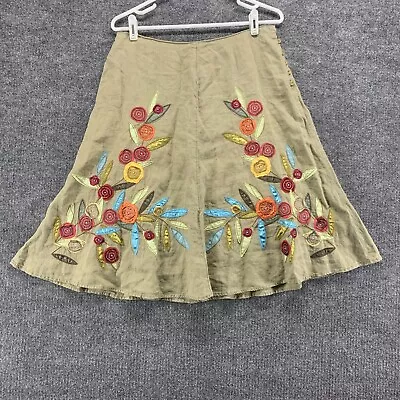 J Jill Skirt Womens 10 Petite Linen 10P Swing Floral Embroidered Linen Ladies 30 • $21.99