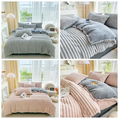 Rabbit Fur Fluffy Quilt Cover Set Plush Shaggy Faux Fur Queen King Bed Velvet AU • $59.99