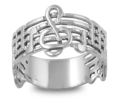 .925 Sterling Silver Music Note Band Plain Ring NEW • $17.95