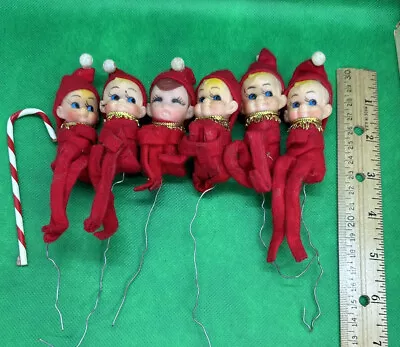 Vintage Teters Christmas Pixie Elf Felt Knee Hugger Ornaments Lot Of 6 In Box • $125