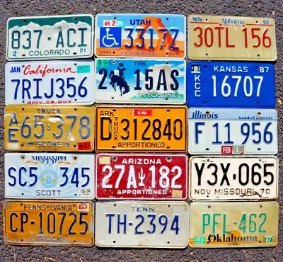 LOT Of 15 License Plates 10 States USA License Plate Tag Craft Condition Group • $45.99