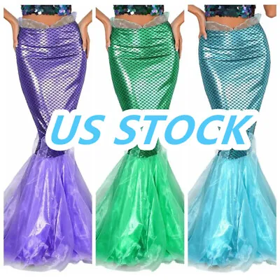 US Women Shiny Metallic Mermaid Princess Cosplay Costume Fish Tail Maxi Skirt  • $24.89