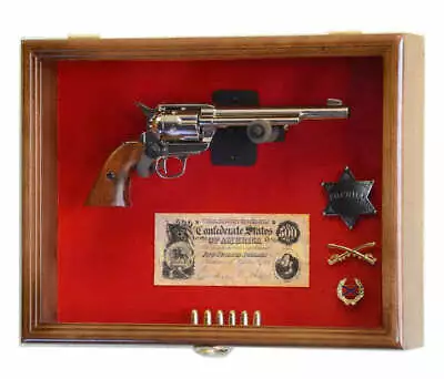 Gun Display Case 2 Guns Walnut Solid Wood Handgun Pistol Revolver Lock USA Frame • $154.99