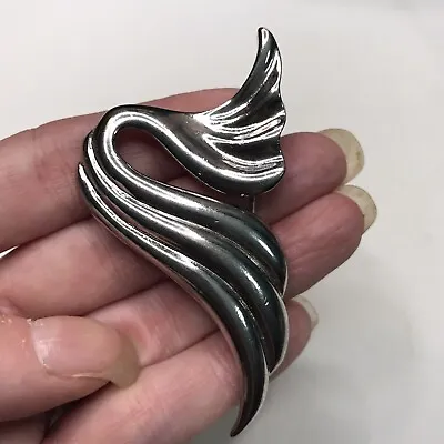 Vintage MJent Silver Tone Swirl Brooch Mermaid Tail • $12