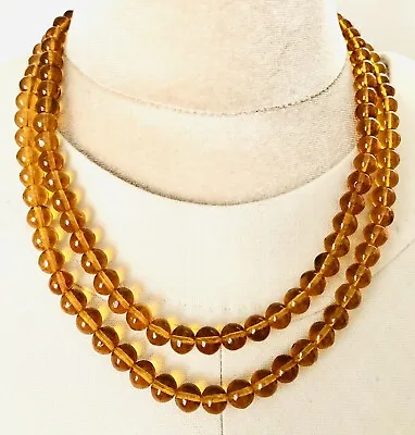 Antique Cognac Czech Glass Beaded Necklace Multi Strand Art Deco Jewelry 22” • $76