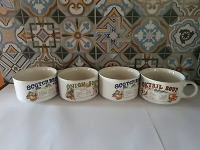 Set Of 4 Vintage Soup Mugs W Recipes RETRO VGC • $29