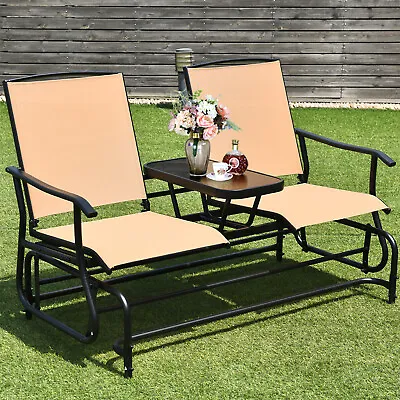 2 Seater Garden Swing Glider Lounge Chair Patio Rocking Armchair W/ Center Table • £79.95