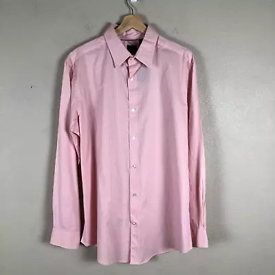 J Ferrar Shirt Men Large Pink On Pink Stripe Modern Fit Casual Workwear Career • $17.39