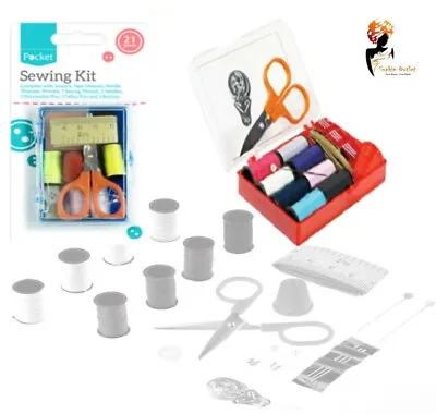 21Pc TRAVEL SEWING KIT Needle Thread Scissor Portable Home Emergency Lot HOM1378 • £3.12