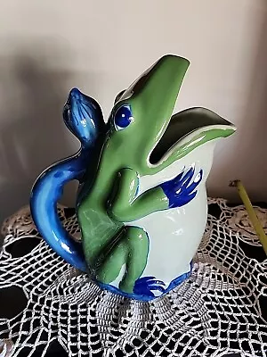 Vintage WCL Green And Blue Frog Watering Pitcher Ceramic Excellent Condition 9  • $28