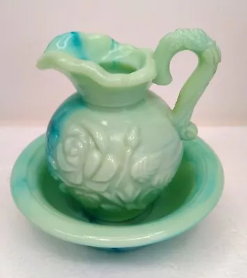 Avon Vintage 1978 Jade Milk Glass Pitcher And Bowl Green Turquoise Missing Cap • $4.99