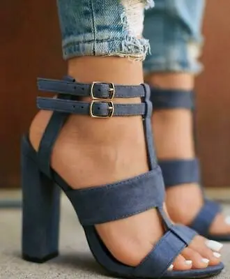 Sexy Women Block Up High Heel Shoes Ladies Ankle T-Strap Buckle Open-Toe Sandals • $21.06