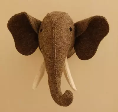 New Mud Pie Taxidermy Stuffed Elephant Tusks Head Wall Hanging Wool Felt • $25