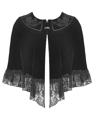 Dark In Love Gothic Courtesan Cloak Cape Shrug Top Black Velvet Steampunk Lace • $35.86