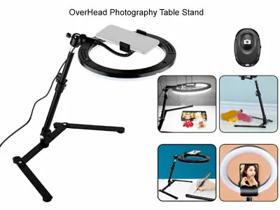 $10 • Buy Overhead Photography Table Stand With 26cm Ring Light For Live Broadcast