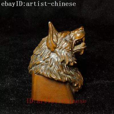 £23.99 • Buy H 2.4 Inch Old Chinese Boxwood Hand Carved Wolf Head Statue Collection Gift