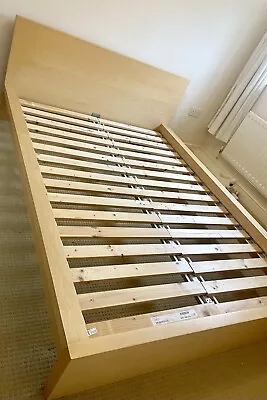 Ikea Solid Wood Queen Bed Frame SULTAN LADE Wooden Slats   • £60