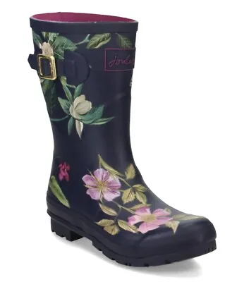 New Joules Women's Molly Welly Navy Blue Floral Rain Boots Size-6 • $49.95