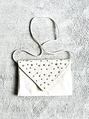 MATALAN Women White Studs Slim Clutch Bag With Detachable Strap Size 10  X 8  • £10