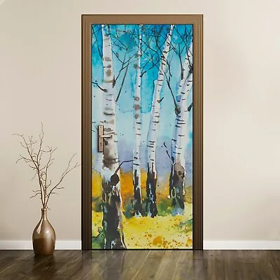 £46.95 • Buy Self-Adhesive Door Sticker Mural Painting Forest Trees Colourful Picture
