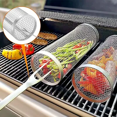 2 Pack Rolling Grilling Baskets Stainless Steel BBQ Gifts Outdoor Camping • $15.95