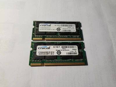 £9.99 • Buy 4GB ( 2 X 2GB ) PC2-6400 DDR2-800 MHz Laptop RAM CRUCIAL CT25664AC800.M16FJ2