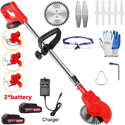 Cordless Strimmer Grass Trimmer Tree Cutter 21V Garden Edger Electric 2 Battery • £23.99