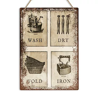 LAUNDRY INSTRUCTIONS Vintage Retro Style Metal Wall Sign Plaque Washing Washroom • £8.49