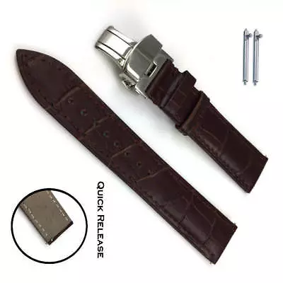 Brown Croco Quick Release Leather Watch Band Strap Butterfly Clasp Buckle #1032 • $13.95