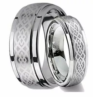 Men & Ladies Tungsten Carbide Celtick Knot Wedding Band Ring Matching Set • $42.60