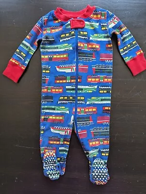 Boys HANNA ANDERSSON Organic Knit One Piece Train Pajamas Size 60 6-9 Mo. • $12