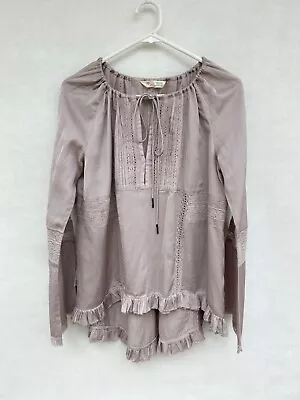 ⭐️ Womens Odd Molly Viscose Lace Embellished Peasant Tie Blouse Top Size 1 S 10 • $59