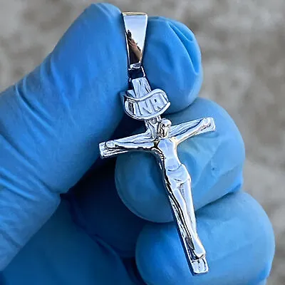 Real Solid 925 Sterling Silver Jesus Piece Shiny Crucifix Cross Pendant 1.5  In • $29.95