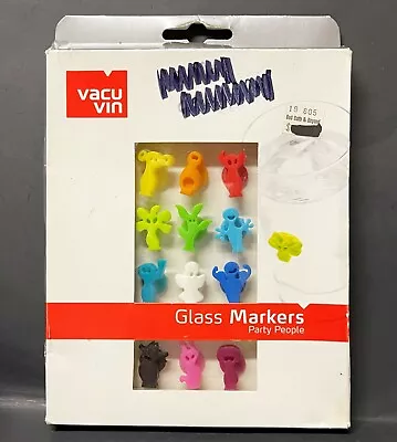 $6.99 • Buy Vacu Vin PARTY PEOPLE GLASS MARKERS Set Of 12 Wine Glass Suction Cup Charms 