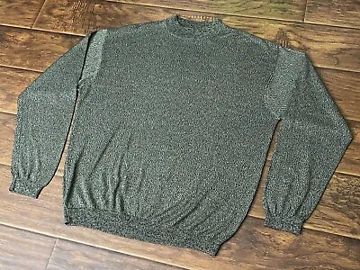 Barry Bricken Mens 100% Silk Lightweight Black Olive Green Mock Neck Sweater XL • $27