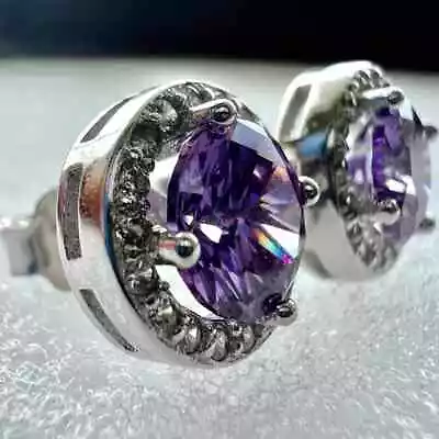 Round Cut Lab Created Amethyst Women's Stud Earrings 14K White Gold Plated • $101.99