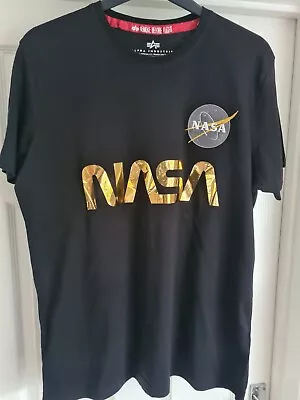 Alpha Industries NASA Short Sleeve Cotton T-Shirt Black - Size XL • £4.50