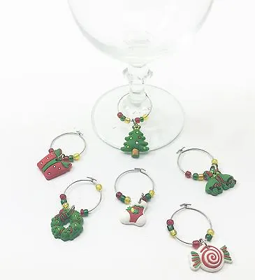 £2.29 • Buy 6 Christmas Wine Glass Charms Stocking Filler Secret Santa Table Decoration