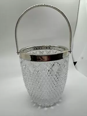 VTG Lead Crystal Ice Bucket Silver Handle Nice! • $15