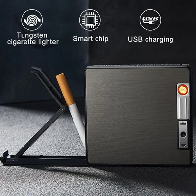 £8.99 • Buy Windproof USB Rechargeable Lighter Cigarette Case Aluminum Box Smoking Flameless