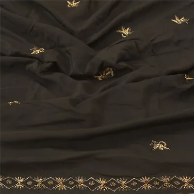 Sanskriti Vintage Dupatta Long Stole Crepe Black Hand Beaded Zardozi Hijab • $27.38