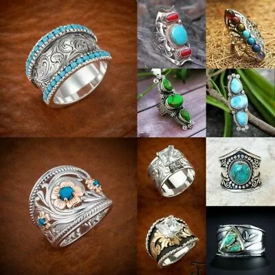 $3.86 • Buy Fashion 925 Silver Green Zircon Rings Women Wedding Jewelry Ring Gifts Size 6-10
