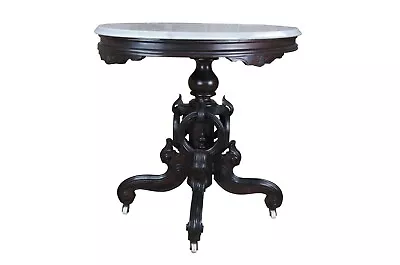 Antique Victorian Carved Rosewood Oval Marble Parlor Center Accent Table 32  • $1275