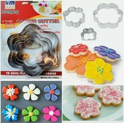 £2.99 • Buy 4Pcs Set Cookie Biscuits Pastry Dough Sandwich Cutter Mould Flower Shaped 4 Size